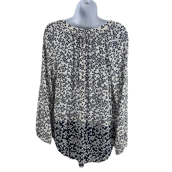 Boden Maya Top Contrast Print  VNeck White Navy - Picture 7 of 12